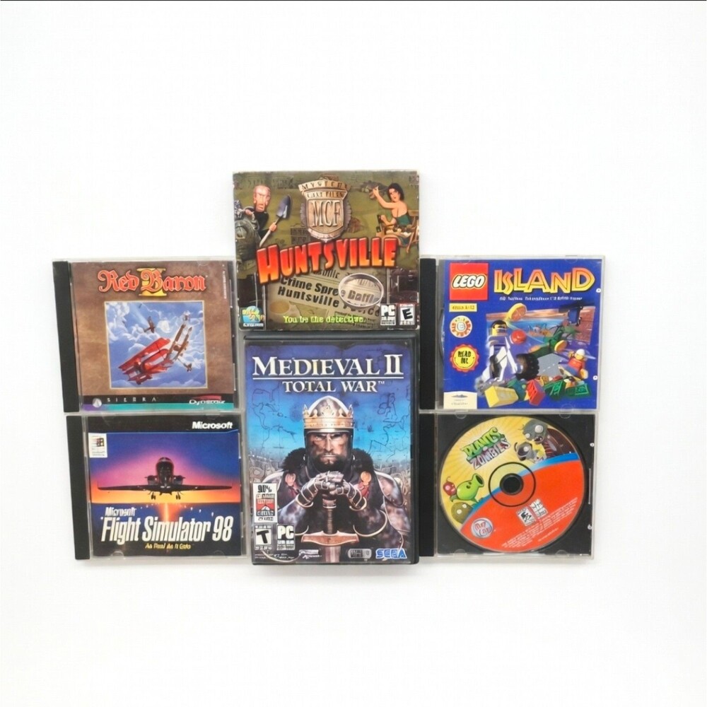 6 Vintage PC Games Lot Bundle Red Baron II Flight Simulator 98 Medieval II Total